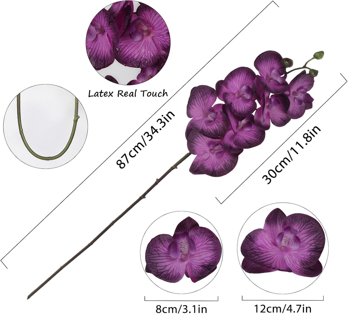 2pcs Champagne Pink Orchid Artificial Flowers, 34.3" Real Touch Fake Orchid Latex Phalaenopsis Branches for Home Party Wedding Bridal Shower Decoration
