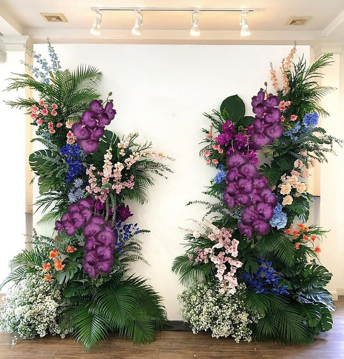 2pcs Champagne Pink Orchid Artificial Flowers, 34.3" Real Touch Fake Orchid Latex Phalaenopsis Branches for Home Party Wedding Bridal Shower Decoration
