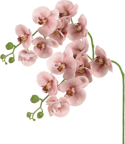 2pcs Champagne Pink Orchid Artificial Flowers, 34.3" Real Touch Fake Orchid Latex Phalaenopsis Branches for Home Party Wedding Bridal Shower Decoration