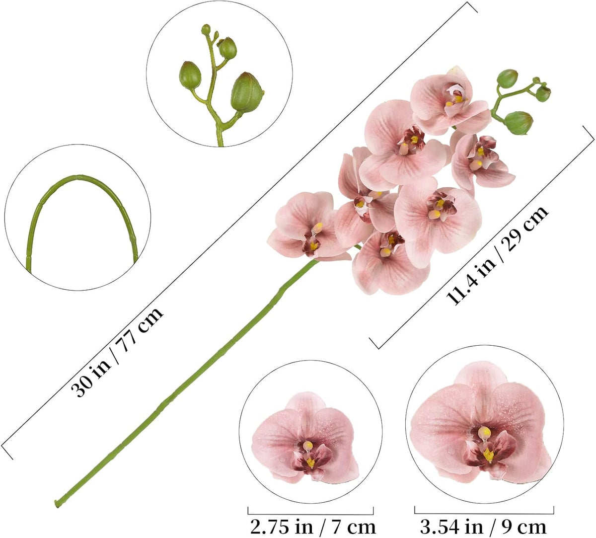 2pcs Champagne Pink Orchid Artificial Flowers, 34.3" Real Touch Fake Orchid Latex Phalaenopsis Branches for Home Party Wedding Bridal Shower Decoration