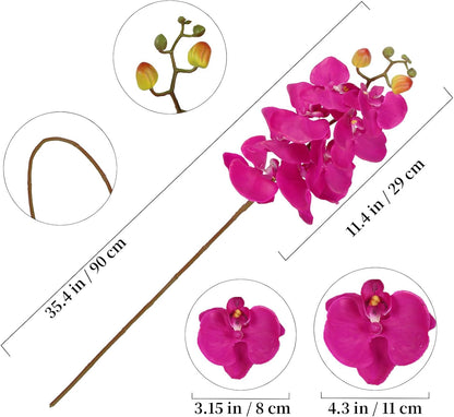 2pcs Champagne Pink Orchid Artificial Flowers, 34.3" Real Touch Fake Orchid Latex Phalaenopsis Branches for Home Party Wedding Bridal Shower Decoration