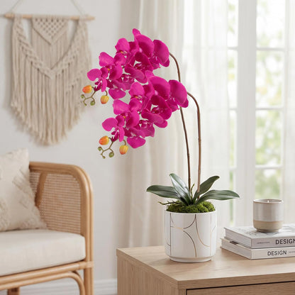 2pcs Champagne Pink Orchid Artificial Flowers, 34.3" Real Touch Fake Orchid Latex Phalaenopsis Branches for Home Party Wedding Bridal Shower Decoration