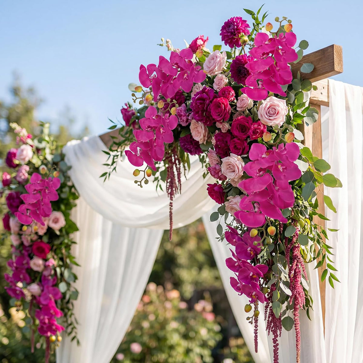 2pcs Champagne Pink Orchid Artificial Flowers, 34.3" Real Touch Fake Orchid Latex Phalaenopsis Branches for Home Party Wedding Bridal Shower Decoration