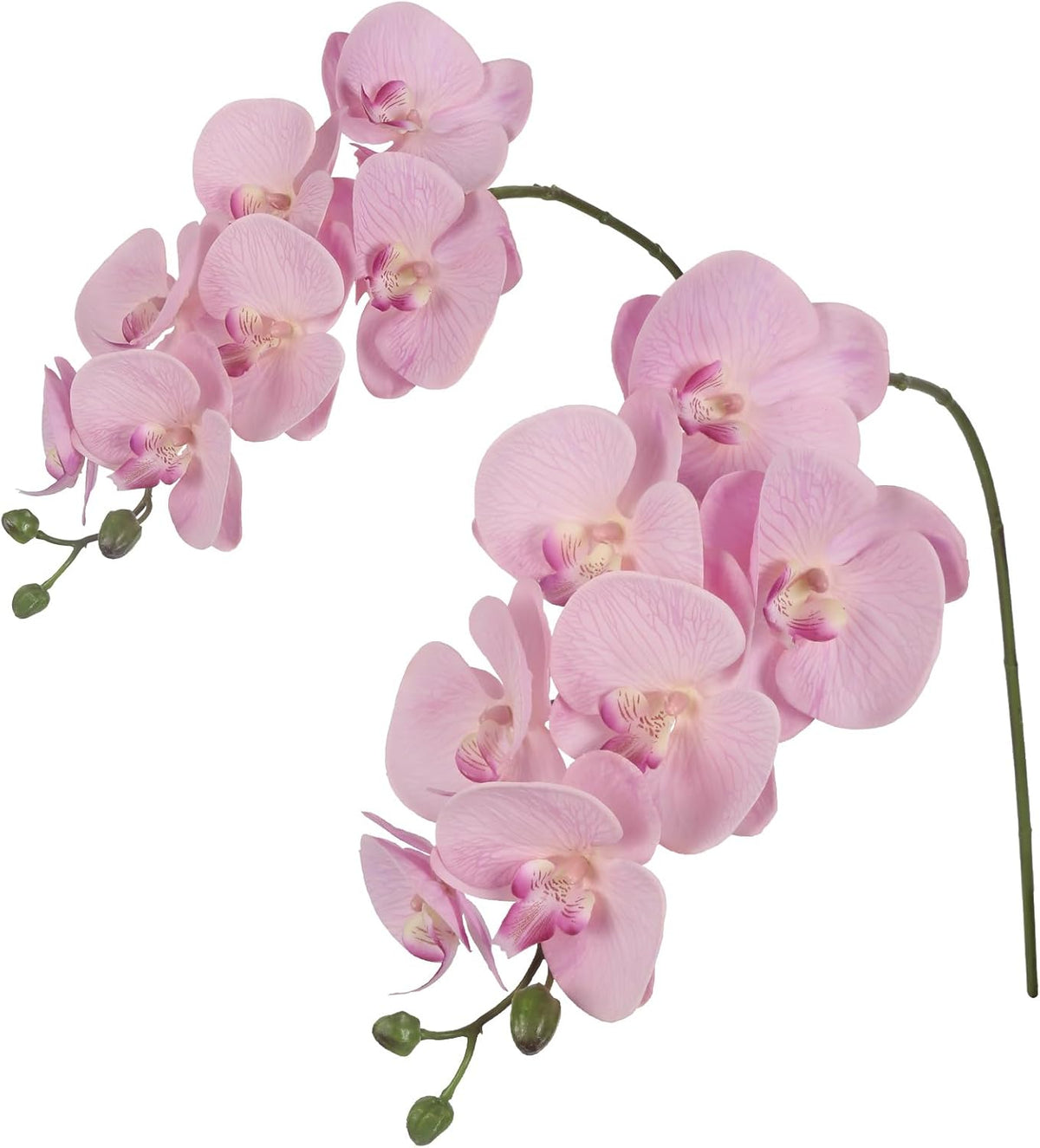 2pcs Champagne Pink Orchid Artificial Flowers, 34.3" Real Touch Fake Orchid Latex Phalaenopsis Branches for Home Party Wedding Bridal Shower Decoration