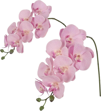 2pcs Champagne Pink Orchid Artificial Flowers, 34.3" Real Touch Fake Orchid Latex Phalaenopsis Branches for Home Party Wedding Bridal Shower Decoration