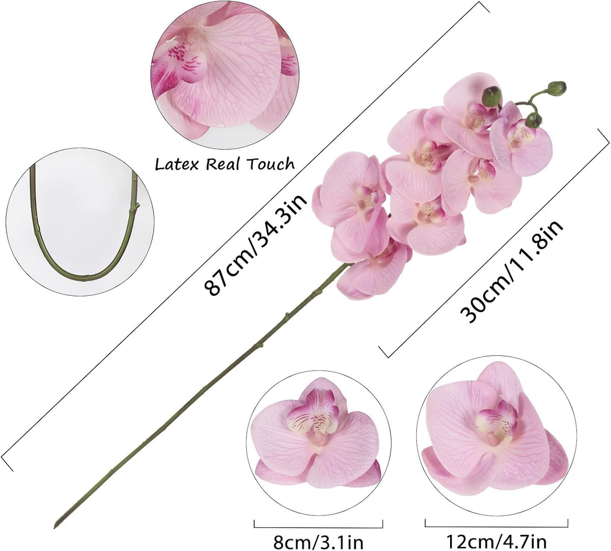 2pcs Champagne Pink Orchid Artificial Flowers, 34.3" Real Touch Fake Orchid Latex Phalaenopsis Branches for Home Party Wedding Bridal Shower Decoration