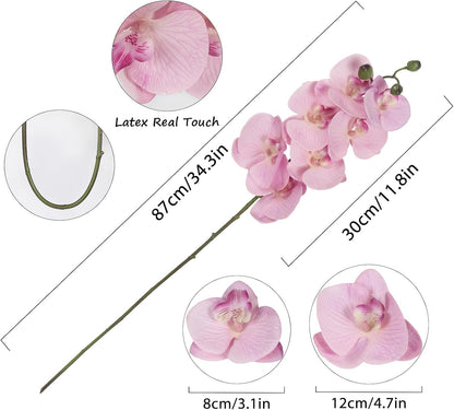 2pcs Champagne Pink Orchid Artificial Flowers, 34.3" Real Touch Fake Orchid Latex Phalaenopsis Branches for Home Party Wedding Bridal Shower Decoration