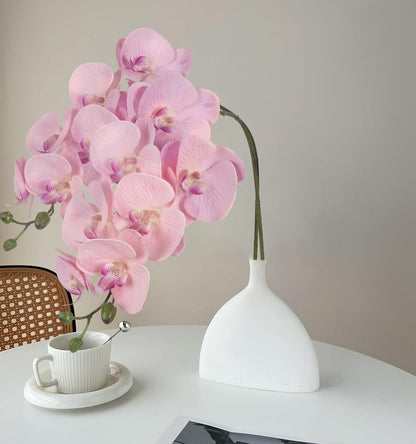 2pcs Champagne Pink Orchid Artificial Flowers, 34.3" Real Touch Fake Orchid Latex Phalaenopsis Branches for Home Party Wedding Bridal Shower Decoration