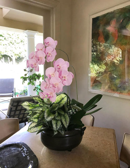 2pcs Champagne Pink Orchid Artificial Flowers, 34.3" Real Touch Fake Orchid Latex Phalaenopsis Branches for Home Party Wedding Bridal Shower Decoration