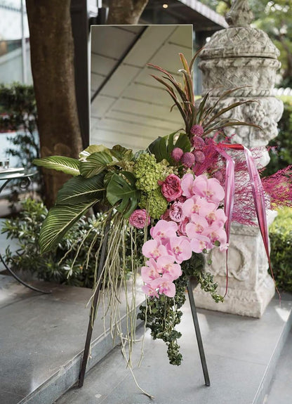 2pcs Champagne Pink Orchid Artificial Flowers, 34.3" Real Touch Fake Orchid Latex Phalaenopsis Branches for Home Party Wedding Bridal Shower Decoration