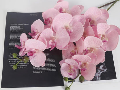 2pcs Champagne Pink Orchid Artificial Flowers, 34.3" Real Touch Fake Orchid Latex Phalaenopsis Branches for Home Party Wedding Bridal Shower Decoration