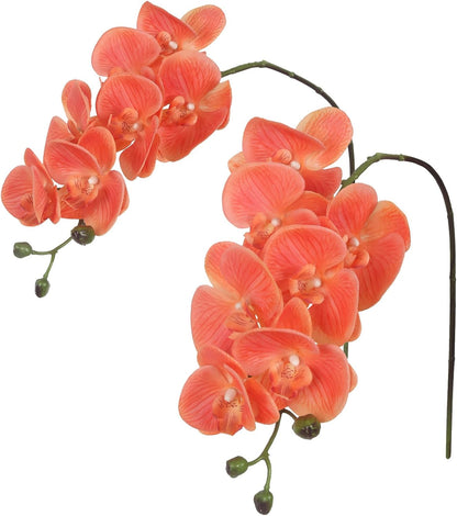 2pcs Champagne Pink Orchid Artificial Flowers, 34.3" Real Touch Fake Orchid Latex Phalaenopsis Branches for Home Party Wedding Bridal Shower Decoration