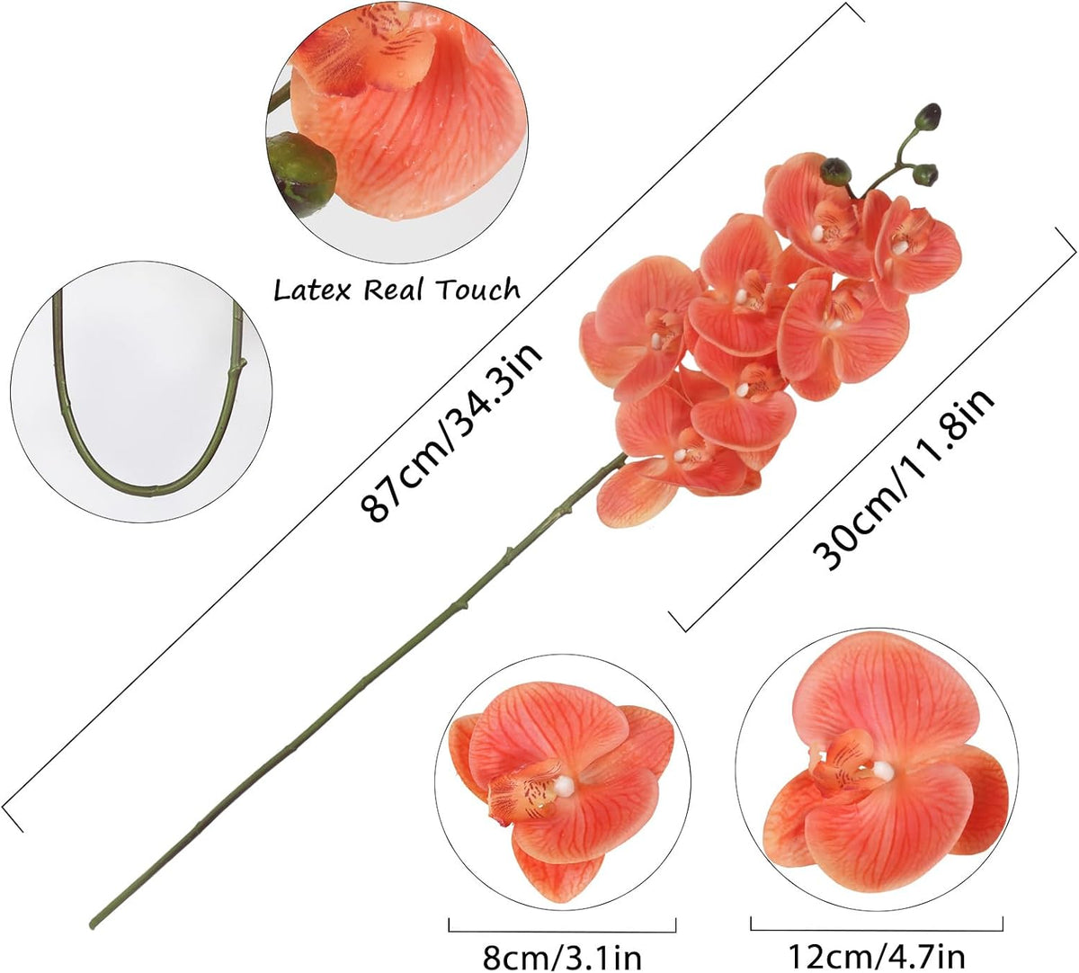 2pcs Champagne Pink Orchid Artificial Flowers, 34.3" Real Touch Fake Orchid Latex Phalaenopsis Branches for Home Party Wedding Bridal Shower Decoration