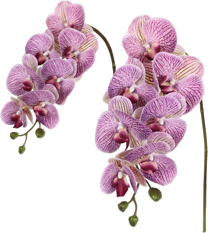 2pcs Champagne Pink Orchid Artificial Flowers, 34.3" Real Touch Fake Orchid Latex Phalaenopsis Branches for Home Party Wedding Bridal Shower Decoration