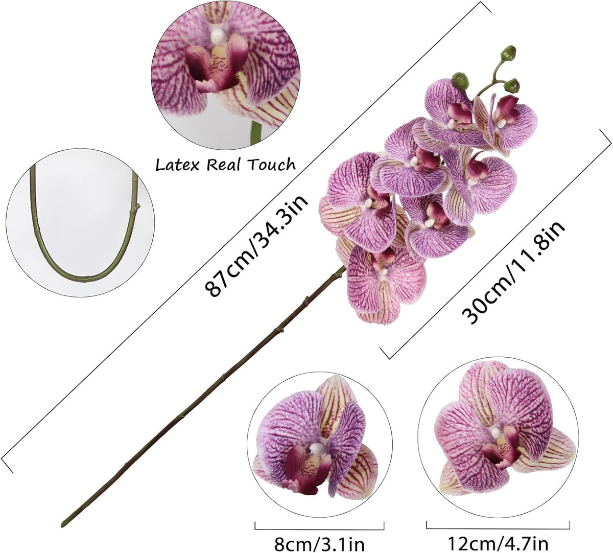 2pcs Champagne Pink Orchid Artificial Flowers, 34.3" Real Touch Fake Orchid Latex Phalaenopsis Branches for Home Party Wedding Bridal Shower Decoration