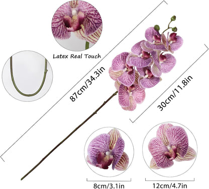 2pcs Champagne Pink Orchid Artificial Flowers, 34.3" Real Touch Fake Orchid Latex Phalaenopsis Branches for Home Party Wedding Bridal Shower Decoration