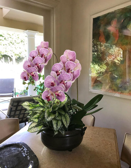 2pcs Champagne Pink Orchid Artificial Flowers, 34.3" Real Touch Fake Orchid Latex Phalaenopsis Branches for Home Party Wedding Bridal Shower Decoration