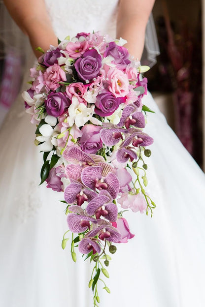 2pcs Champagne Pink Orchid Artificial Flowers, 34.3" Real Touch Fake Orchid Latex Phalaenopsis Branches for Home Party Wedding Bridal Shower Decoration