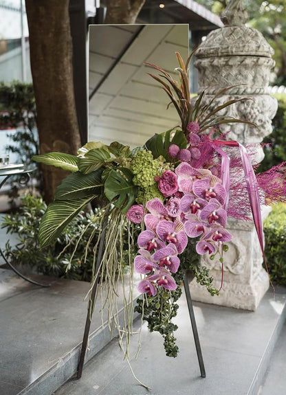 2pcs Champagne Pink Orchid Artificial Flowers, 34.3" Real Touch Fake Orchid Latex Phalaenopsis Branches for Home Party Wedding Bridal Shower Decoration