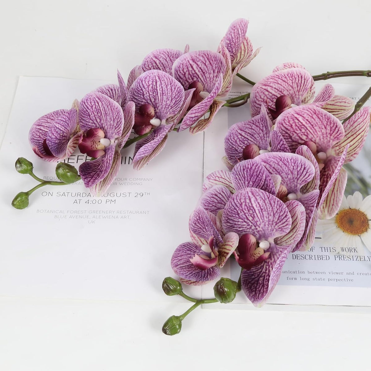 2pcs Champagne Pink Orchid Artificial Flowers, 34.3" Real Touch Fake Orchid Latex Phalaenopsis Branches for Home Party Wedding Bridal Shower Decoration