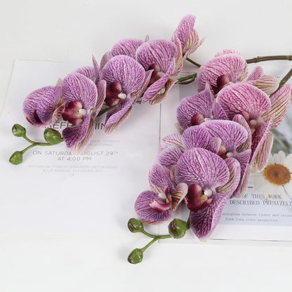 2pcs Champagne Pink Orchid Artificial Flowers, 34.3" Real Touch Fake Orchid Latex Phalaenopsis Branches for Home Party Wedding Bridal Shower Decoration