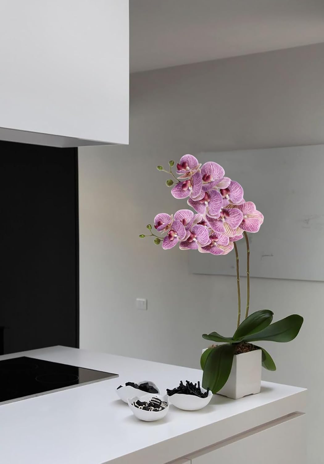 2pcs Champagne Pink Orchid Artificial Flowers, 34.3" Real Touch Fake Orchid Latex Phalaenopsis Branches for Home Party Wedding Bridal Shower Decoration
