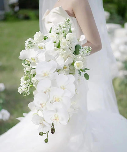 2pcs Champagne Pink Orchid Artificial Flowers, 34.3" Real Touch Fake Orchid Latex Phalaenopsis Branches for Home Party Wedding Bridal Shower Decoration