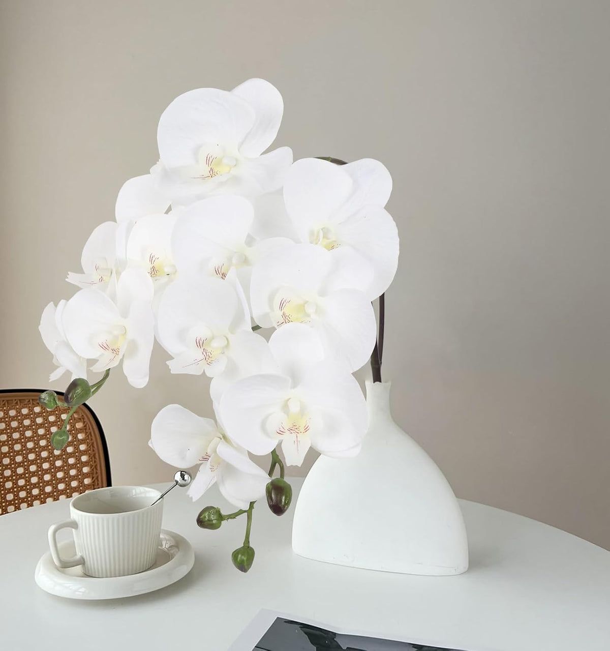 2pcs Champagne Pink Orchid Artificial Flowers, 34.3" Real Touch Fake Orchid Latex Phalaenopsis Branches for Home Party Wedding Bridal Shower Decoration
