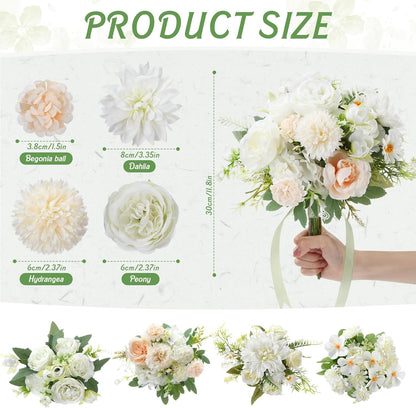 8 Pcs Gradient Blue Artificial Flowers Bouquet Peonies Silk Dahlia Faux Rose Fake Chamomile Hydrangea Floral Arrangements Bulk for Home Vase Wedding Party Table Centerpiece