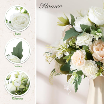 8 Pcs Gradient Blue Artificial Flowers Bouquet Peonies Silk Dahlia Faux Rose Fake Chamomile Hydrangea Floral Arrangements Bulk for Home Vase Wedding Party Table Centerpiece