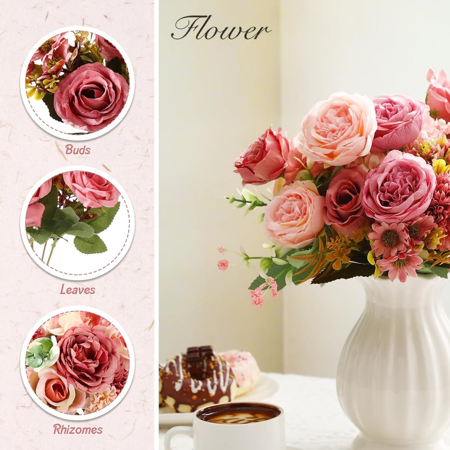 8 Pcs Gradient Blue Artificial Flowers Bouquet Peonies Silk Dahlia Faux Rose Fake Chamomile Hydrangea Floral Arrangements Bulk for Home Vase Wedding Party Table Centerpiece