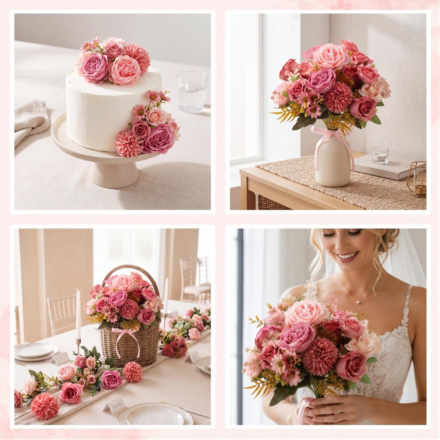 8 Pcs Gradient Blue Artificial Flowers Bouquet Peonies Silk Dahlia Faux Rose Fake Chamomile Hydrangea Floral Arrangements Bulk for Home Vase Wedding Party Table Centerpiece