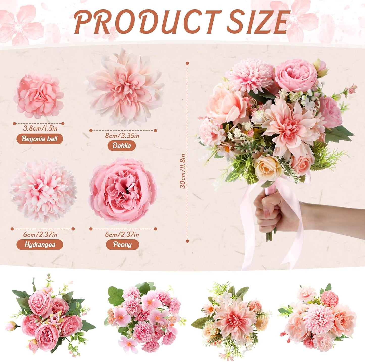 8 Pcs Gradient Blue Artificial Flowers Bouquet Peonies Silk Dahlia Faux Rose Fake Chamomile Hydrangea Floral Arrangements Bulk for Home Vase Wedding Party Table Centerpiece