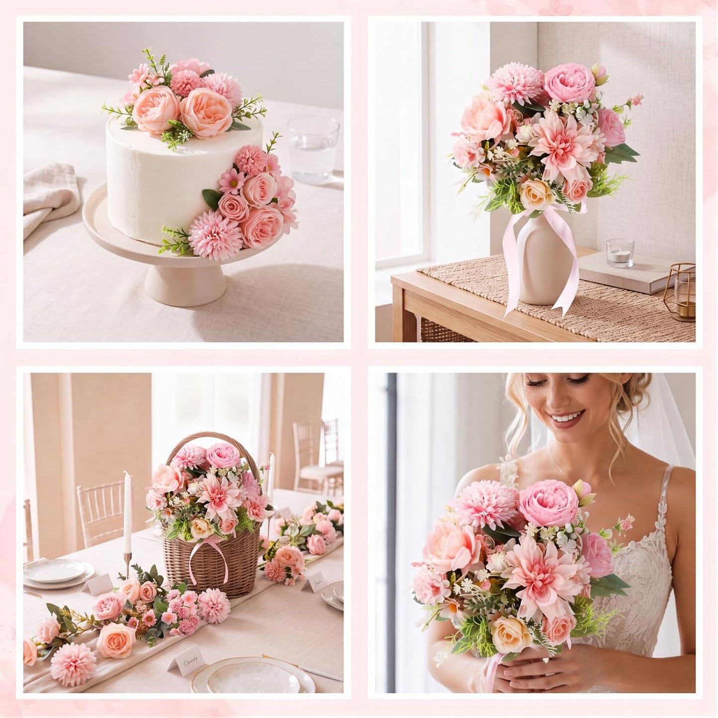 8 Pcs Gradient Blue Artificial Flowers Bouquet Peonies Silk Dahlia Faux Rose Fake Chamomile Hydrangea Floral Arrangements Bulk for Home Vase Wedding Party Table Centerpiece