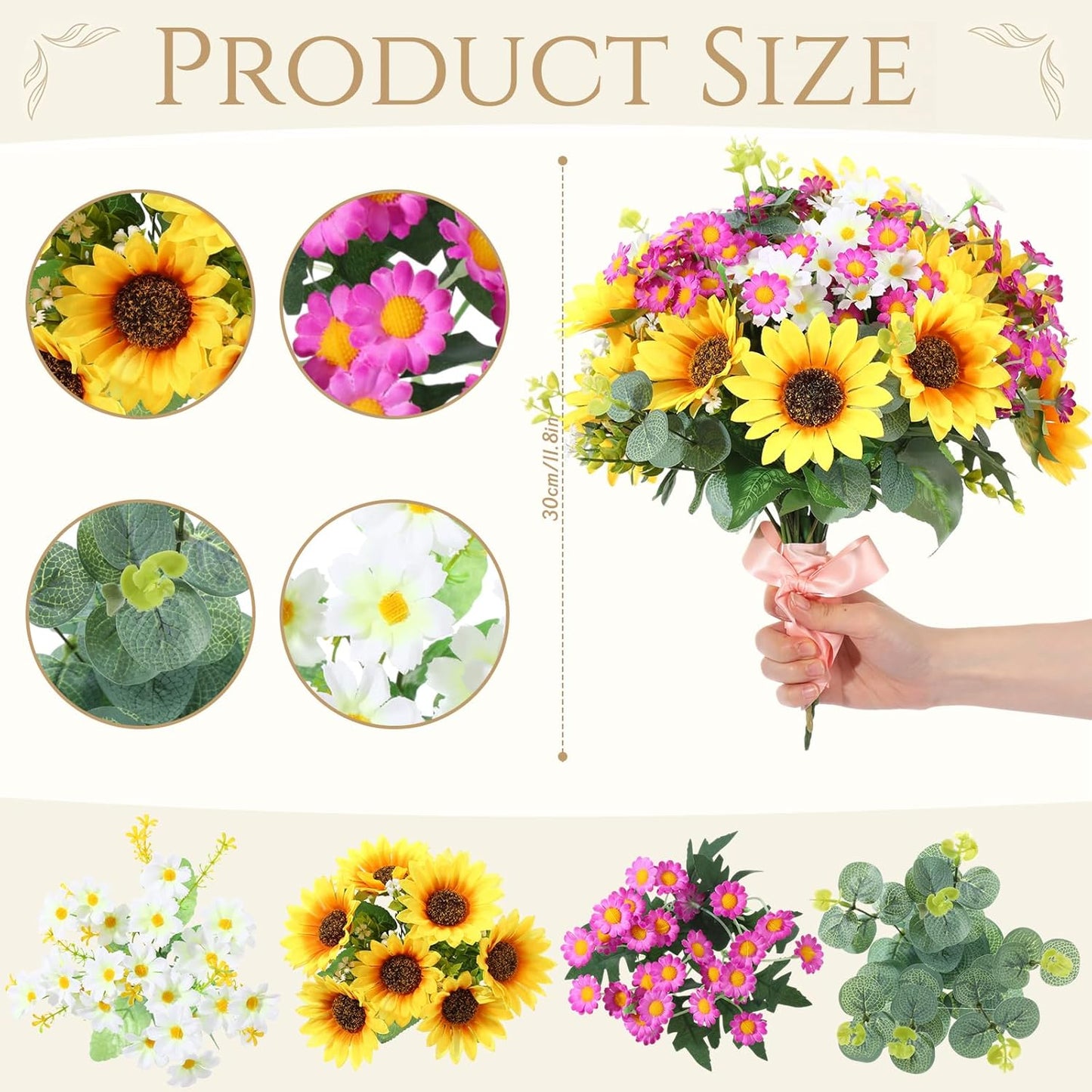 8 Pcs Gradient Blue Artificial Flowers Bouquet Peonies Silk Dahlia Faux Rose Fake Chamomile Hydrangea Floral Arrangements Bulk for Home Vase Wedding Party Table Centerpiece