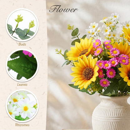 8 Pcs Gradient Blue Artificial Flowers Bouquet Peonies Silk Dahlia Faux Rose Fake Chamomile Hydrangea Floral Arrangements Bulk for Home Vase Wedding Party Table Centerpiece