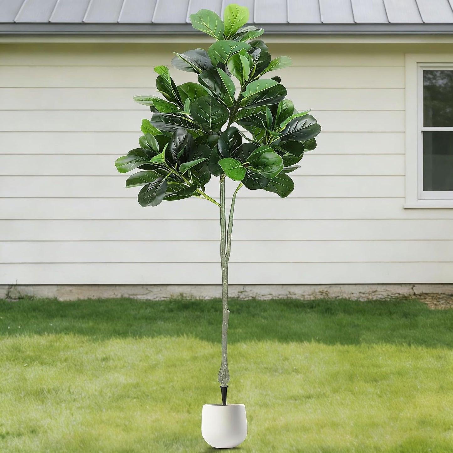 Thiccywoov 1 Pack Artificial Fiddle Leaf Fig Tree with Ground Spike, 6ft Tall Fake Plants Without Vase Realistic Leaves Faux Tree for Indoor Outdoor Front Porch Garden