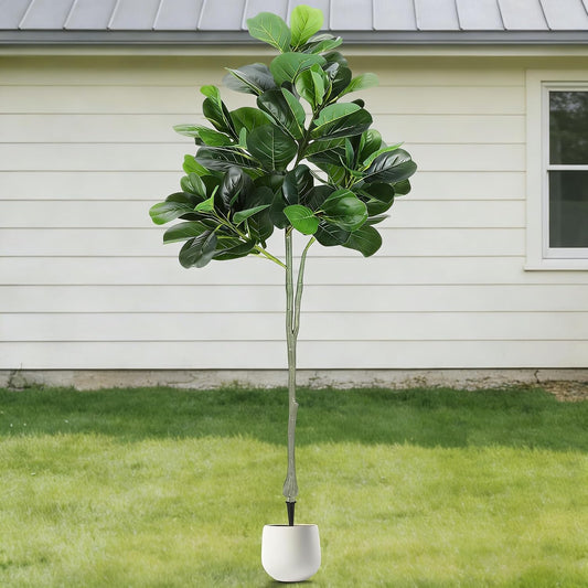 Thiccywoov 1 Pack Artificial Fiddle Leaf Fig Tree with Ground Spike, 6ft Tall Fake Plants Without Vase Realistic Leaves Faux Tree for Indoor Outdoor Front Porch Garden