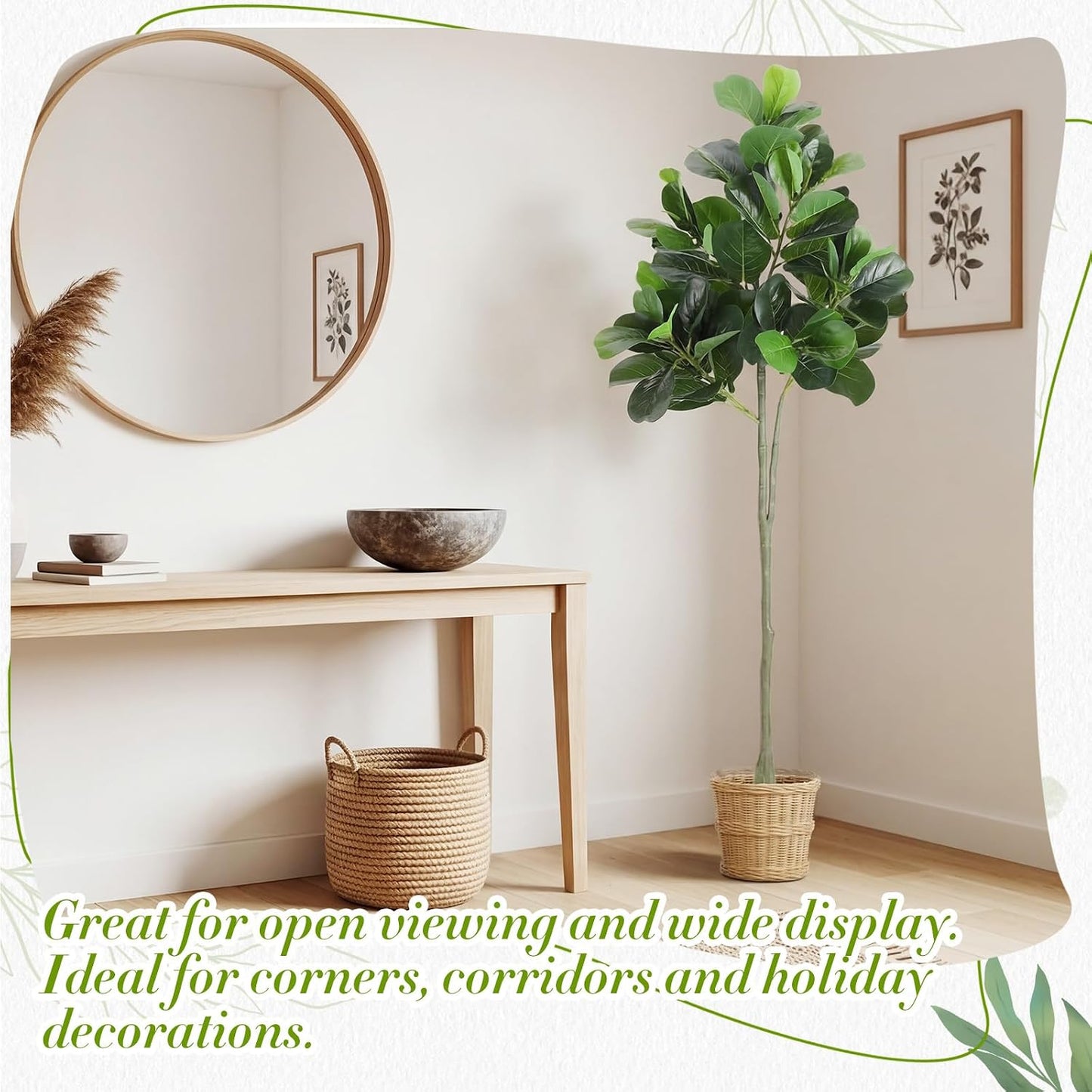 Thiccywoov 1 Pack Artificial Fiddle Leaf Fig Tree with Ground Spike, 6ft Tall Fake Plants Without Vase Realistic Leaves Faux Tree for Indoor Outdoor Front Porch Garden
