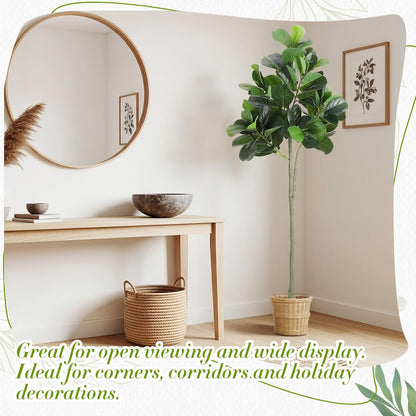 Thiccywoov 1 Pack Artificial Fiddle Leaf Fig Tree with Ground Spike, 6ft Tall Fake Plants Without Vase Realistic Leaves Faux Tree for Indoor Outdoor Front Porch Garden