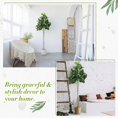 Thiccywoov 1 Pack Artificial Fiddle Leaf Fig Tree with Ground Spike, 6ft Tall Fake Plants Without Vase Realistic Leaves Faux Tree for Indoor Outdoor Front Porch Garden