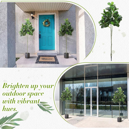 Thiccywoov 1 Pack Artificial Fiddle Leaf Fig Tree with Ground Spike, 6ft Tall Fake Plants Without Vase Realistic Leaves Faux Tree for Indoor Outdoor Front Porch Garden