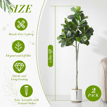 Thiccywoov 1 Pack Artificial Fiddle Leaf Fig Tree with Ground Spike, 6ft Tall Fake Plants Without Vase Realistic Leaves Faux Tree for Indoor Outdoor Front Porch Garden