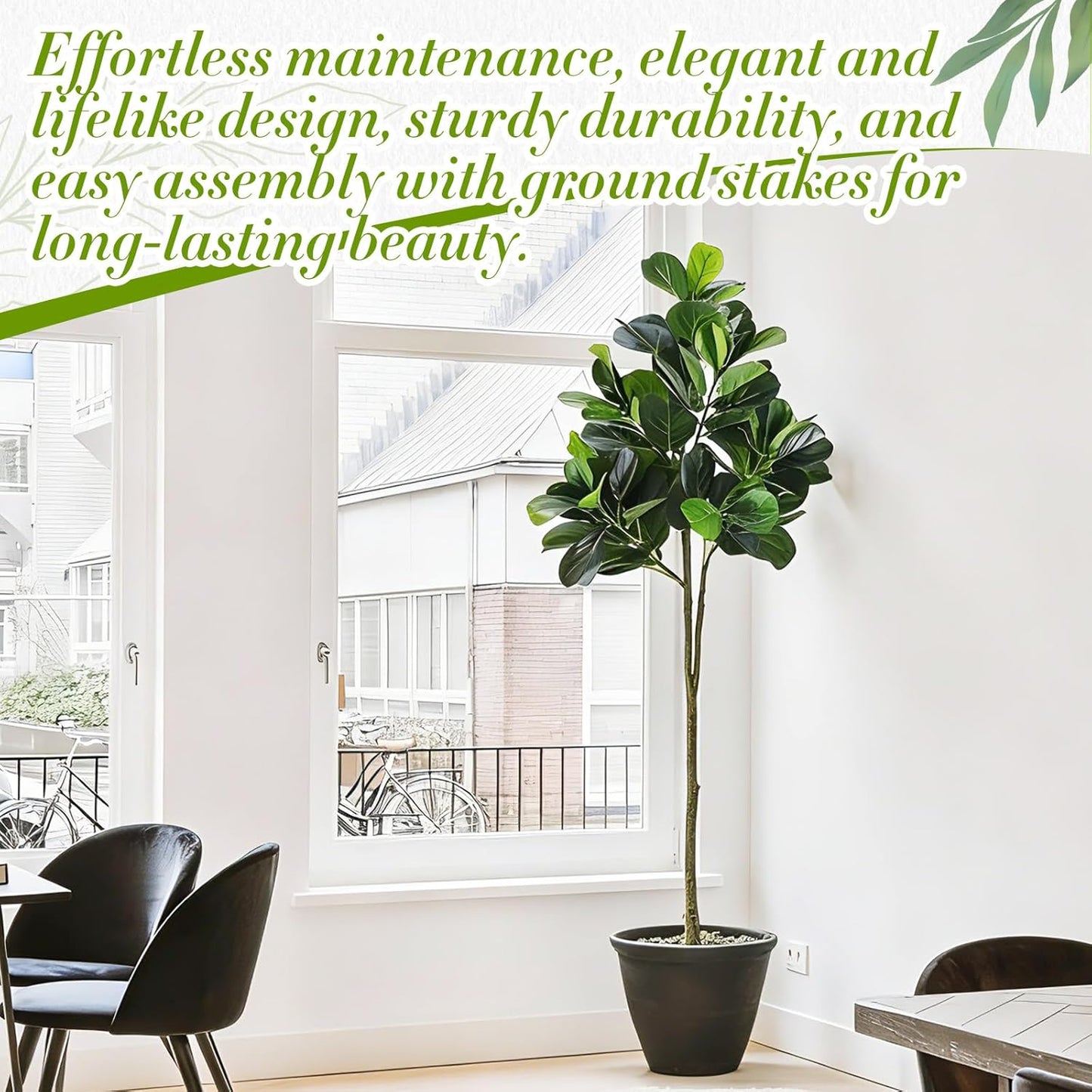 Thiccywoov 1 Pack Artificial Fiddle Leaf Fig Tree with Ground Spike, 6ft Tall Fake Plants Without Vase Realistic Leaves Faux Tree for Indoor Outdoor Front Porch Garden