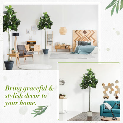 Thiccywoov 1 Pack Artificial Fiddle Leaf Fig Tree with Ground Spike, 6ft Tall Fake Plants Without Vase Realistic Leaves Faux Tree for Indoor Outdoor Front Porch Garden