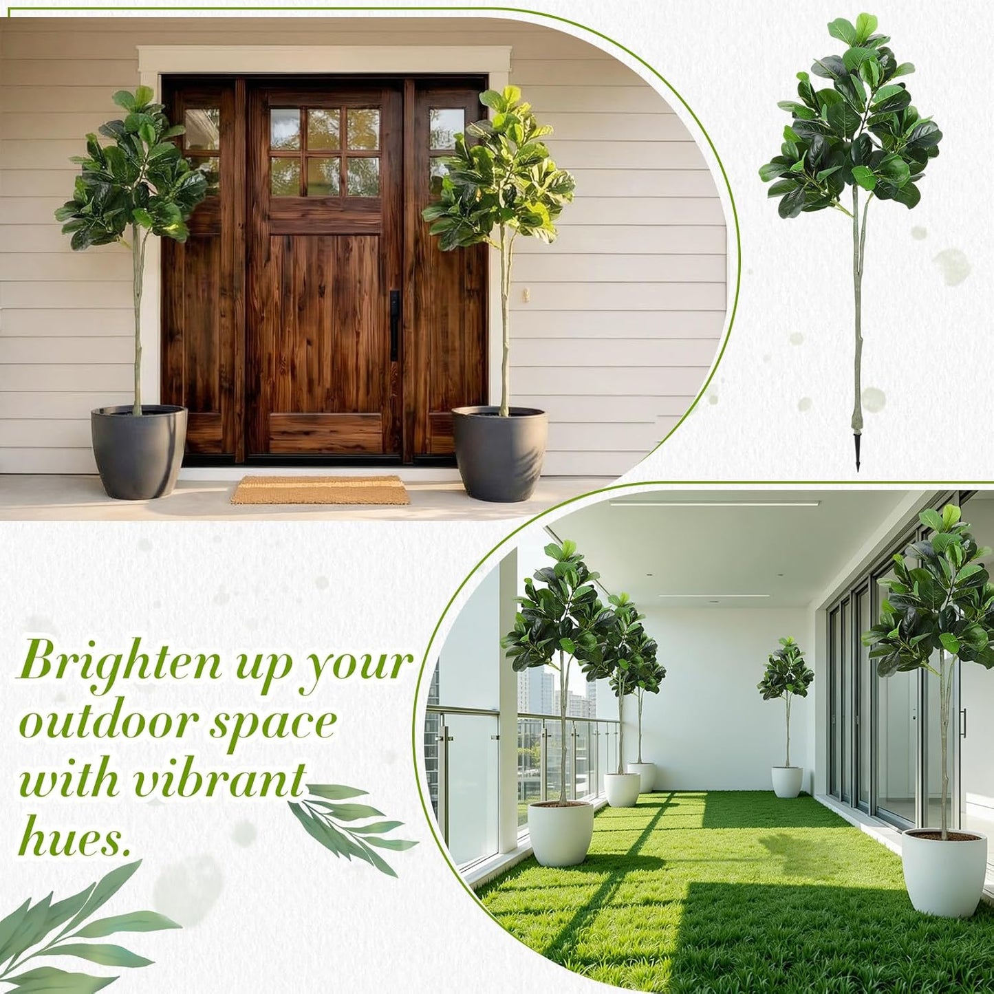 Thiccywoov 1 Pack Artificial Fiddle Leaf Fig Tree with Ground Spike, 6ft Tall Fake Plants Without Vase Realistic Leaves Faux Tree for Indoor Outdoor Front Porch Garden