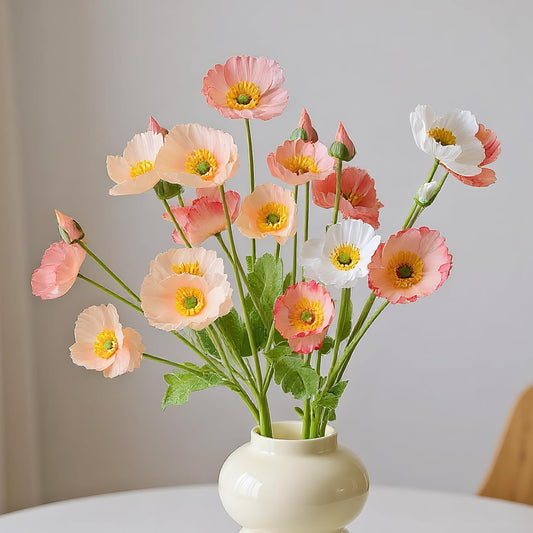 9Pcs Artificial Poppy Flowers 23.22" Realistic Silk White Red Champagne Faux Poppies Flowers Ranunculus Fake Poppy Stems for Wedding Bouquets Home Office Outdoor Decor Flower Arrangement(Mixed Colors)