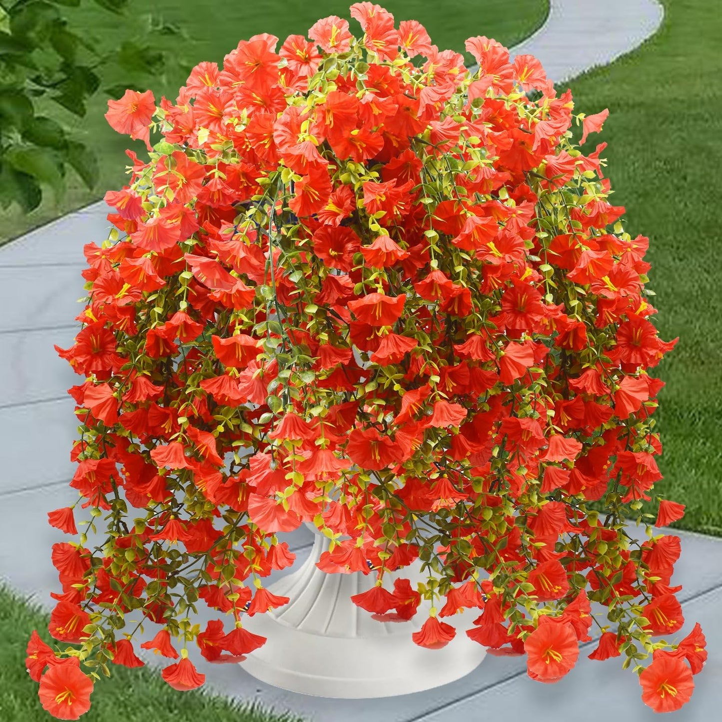 4 Pcs Look Real Artificial Flowers for Outdoors, Artificial Hanging Flowers for Outdoors, UV Resistant Fake Hanging Plants Silk Petunia Flowers for Balcony Yard Spring Decor (Yellow)
