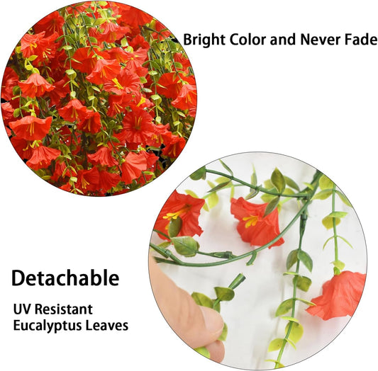 4 Pcs Look Real Artificial Flowers for Outdoors, Artificial Hanging Flowers for Outdoors, UV Resistant Fake Hanging Plants Silk Petunia Flowers for Balcony Yard Spring Decor (Yellow)