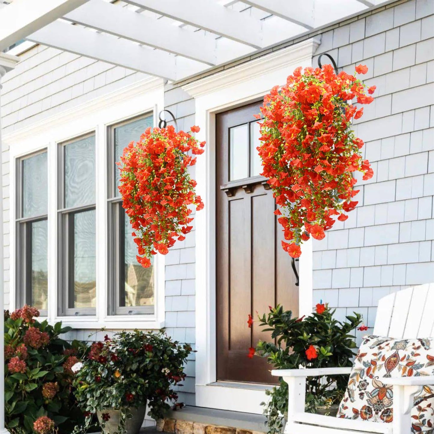 4 Pcs Look Real Artificial Flowers for Outdoors, Artificial Hanging Flowers for Outdoors, UV Resistant Fake Hanging Plants Silk Petunia Flowers for Balcony Yard Spring Decor (Yellow)
